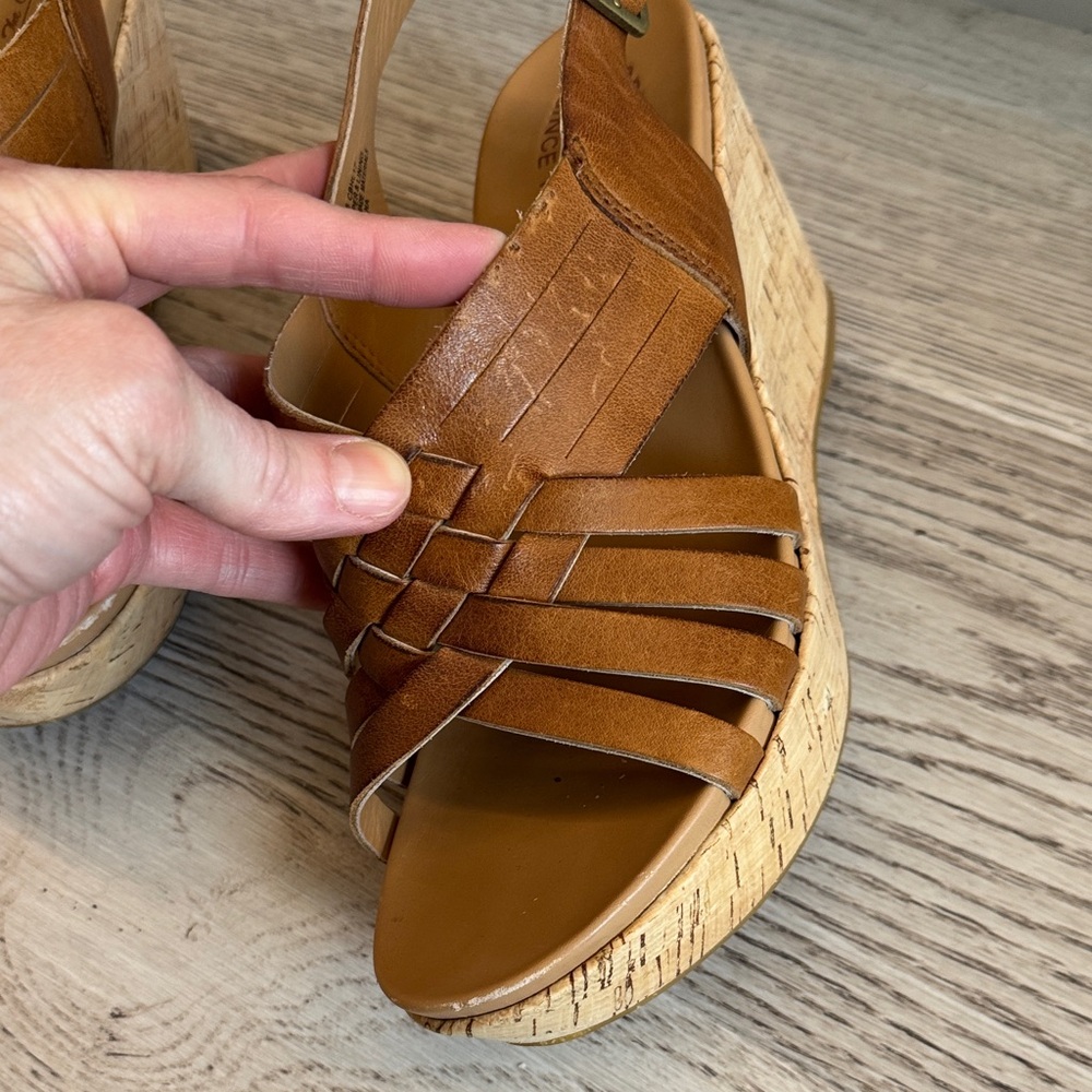 Kork-Ease Cognac Brown Leather Wedge Sandals - Picture 8 of 8